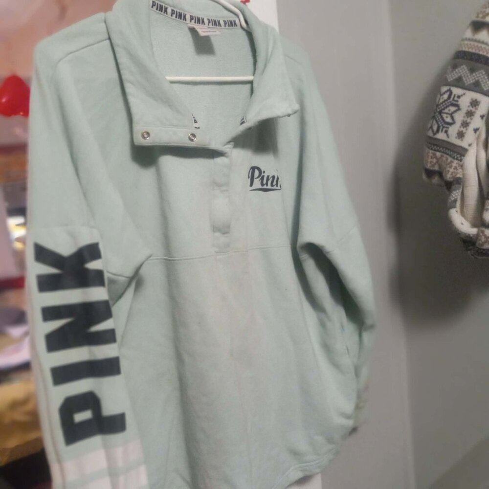 PINK Victoria's Secret Brand Mint Pullover Quarter-Snap Women's Top